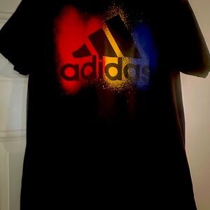 Adidas Boys Black T-Shirt with Colorful Logo L 14-16